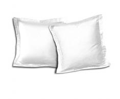 HOME LINGE PASSION Lot De 2 Taies DOreiller Volant Plat PiquÃ© 57 Fils, Coton, Blanc, 63x63 cm
