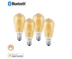 OSRAM Smart+ Lot de 4 Ampoules LED à Filament Vintage Connectées - E27 Edison Or Ambrée - Dimmable - Blanc Chaud 2500K - 5,5W (= 60W) - Bluetooth - Compatible Siri sur Apple & Alexa sur Android