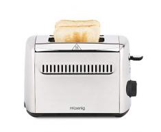 H.Koenig Grille Pain Toaster 2 Tranches TOS9 Fentes larges 40mm Inox vintage, 7 Niveaux brunissage, Décongélation, Rapide uniforme, Remontée extra-haute, Pain, muffin, bagel, Nettoyage facile, 950W