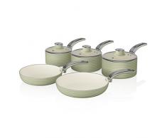 Swan SÃ©rie de 5 casseroles rÃ©tro, Aluminium, Green, 29.5x47x18 cm