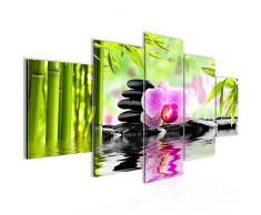 Tableau decoration murale OrchidÃ©e Feng Shui 200 x 100 cm - XXL Impression sur Toile Salon Appartment 5 Parties - prÃªt Ã accrocher - 502051a