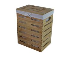 Dquatre Panier Ã Linge en Bois Massif de pin Massif avec Couvercle et poignÃ©e 40 l Bois de pin Beige l 35 x 25 x 46 cm