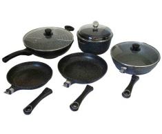 Pradel Excellence - 52005M - Lot Cuisson 5 Pièces Façon Pierre 1 Poêle 24 cm, 1 Poêle 28 cm, 1 Sauteuse 28 cm, 1 Wok 32 cm, 1 Faitout 28 cm