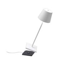 Zafferano Poldina Pro - Lampe de table LED Ã intensitÃ© variable en aluminium, Protection IP54, Utilisation intÃ©rieure/extÃ©rieure, Base de chargement par contact, H38cm, Prise UE - Blanc