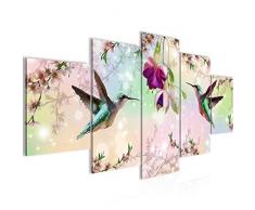 Tableau decoration murale Oiseau Fleurs - XXL Impression sur Toile Salon Appartment 5 Parties - prÃªt Ã accrocher - 015253a