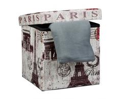 Relaxdays 10019050 Tabouret pliant coffre de rangement pliable banc de stockage avec couvercle amovible 38 x 38 x 38 cm pouf en similicuir repose-pieds table appoint motifs tendances Paris,Multicolore