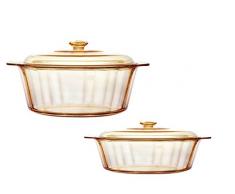 VISIONS Pyroceram Verre Diamant Cocotte et Casserole Attire Lot de Pots, Marron, 32Â x 28Â x 21.5Â cm