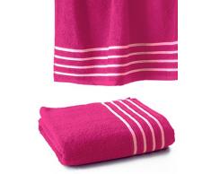 Drap De Bain 100x150 cm 100% Coton - 550 grS/m2 Fuchsia avec Liserets Blanc