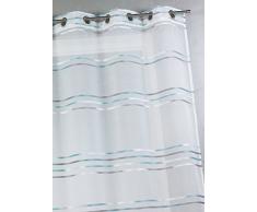 Home Maison HM6934299 Voilage de Fines Rayures Horizontales Etamine Tissée Polyester Aqua 140 x 240 cm