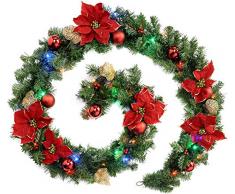 WeRChristmas Guirlande de NoÃ«l dÃ©corÃ©e Imitation Ã©picÃ©a avec 40Â LED Multicolore, Rouge/Or