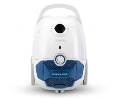 H.Koenig Aspirateur avec sac traineau blanc 3L AXO800, classe énergétique AAAA, filtre HEPA H12, Silencieux, Puissant, Efficace, Compact, brosse poussière et suceur plat inclus, tapis et sols durs