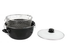 Crealys 505629, Friteuse en acier émaillé noir, diam. 26 cm - avec panier étamé et couvercle en verre - tous feux dont induction