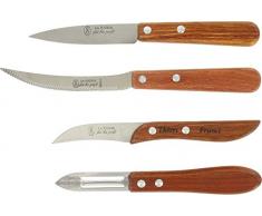 Le coffret kraft de 4 utilitaires de cuisine la fourmi manche en sapelli : 1 couteau a tomate, un eplucheur, une epluchette, un couteau doffice lame 9 cm