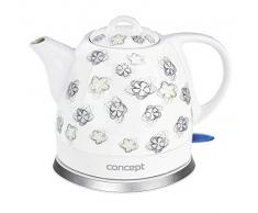 CONCEPT électroménager RK0010ne Bouilloire en céramique, 1 litre, blanche avec imprimés, design original, 1100 W