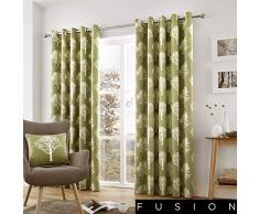 Fusion Paire de Rideaux à Åillets Arbres, Coton, Green, 90 x 72 (229 x 183 cm)