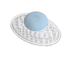 iDesign porte savon, petit support savon ovale en plastique, porte éponge ou porte savon avec picots intégrés, transparent