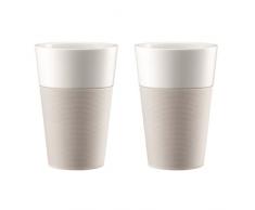 Bodum - 11583-913 - Bistro - Set de 2 Mugs en Porcelaine - 0,6 L - Bande Silicone Blanche
