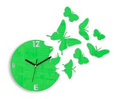 Modern Clock Butterfly Green Horloge Murale, Résine Acrylique, Vert, 60 x 45 cm