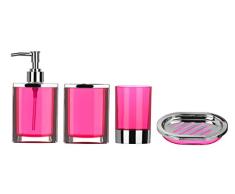 Premier Housewares 1601515 Set de 4 Accessoires de Salle de Bain Plastique Effet ChromÃ©/Rose