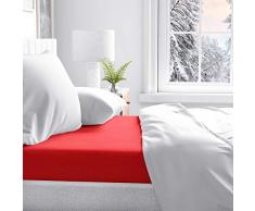 PETTI Artigiani Italiani - Drap-Housse avec Coins, Drap-Housse Percale, Lit 100x200 (100x200/210 + 25 cm), Rouge, 100% Made in Italy