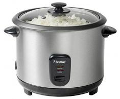 Bestron Grand cuiseur à riz avec panier vapeur et fonction maintien au chaud, 1,8 L, 700 W, Acier inoxydable