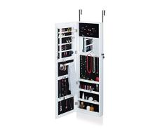 Relaxdays Armoire Ã bijoux avec miroir Ã suspendre Ã une porte rangement pratique blanc HxlxP: 120x36,5x10cm cm, blanc