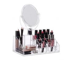 Relaxdays, transparent Organiseur, 16 compartiments, maquillage acrylique, miroir, HxlxP: 24,5x22,5x13 cm, 5 x 22,5 x 13 cm