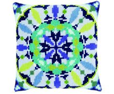 Kit coussin au point de croix Rosette bleue