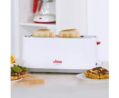 Ufesa TT7365 Grille Pain, 3 Fonctions: DÃ©congeler, rÃ©chauffer et annuler, avec bac de rÃ©cupÃ©ration des miettes, Blanc/Rouge 900W