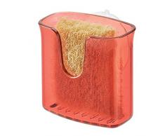 iDesign porte éponge cuisine, petit support éponge avec ventouse en plastique, accessoire cuisine pour éponge ou grattoir, rouge