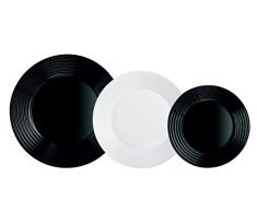 Luminarc 0883314613261 Assiettes, Opale, Blanc/Noir, 18 piezas