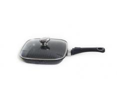 Pradel Excellence - 52382M - Poêle Grill 24 x 24 cm Façon Pierre en Fonte dAluminium avec Couvercle en Verre