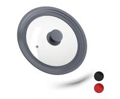 Relaxdays 10027988_111 Couvercle, Verre avec Rebord dégradé en Silicone, casseroles et poêles, Gris