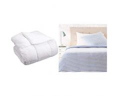 AmazonBasics Couette dhiver en Microfibre 2 Couches 140Â xÂ 200Â cm & Parure de lit en Jersey, Rayures, 140 x 200 cm / 65 x 65 cm, Bleu