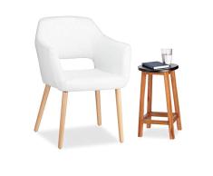 Relaxdays Fauteuil Club vintage Chaise lounge rembourré tissu relax Tissu Design moderne HxlxP: 84x62x56 cm, blanc