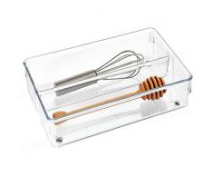 InterDesign Linus boite stockage pour tiroir, grand bac plastique pour couverts et autres accessoires, transparent