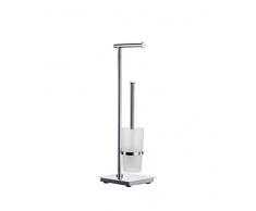 SMEDBO FK603 Porte-Rouleau de WC et Brosse de Toilette Outline Lite en Acier Inoxydable Poli/Verre Opale, Argent/Blanc, 17,5 x 17,5 x 60 cm