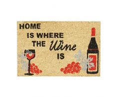 Relaxdays 10020180 Paillasson en fibres de coco tapis de sol porte entrée HOME IS WHERE WINE IS dessous antidérapant PVC en caoutchouc L x l 60 x 40 cm nature
