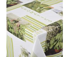 Venilia AROMATICS Rectangle Nappe Green Herbs Linge de Table Toile cirÃ©e Maintenance rÃ©duite hydrophobes, Polyester, PVC, rectangulaire, 140Â x 160Â cm, 55007, 140 x 160 cm