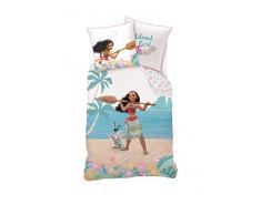 Disney Parure DE LIT VAIANA Housse de Couette et taie doreiller Coton, Blanc, 140x200 cm