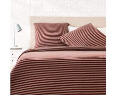 AmazonBasics Parure de lit en jersey, rayures, - 200 x 200 cm / 65 x 65 cm, Rouge foncÃ©