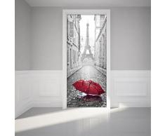 Stickers adhésifs Porte | Sticker Autocollant Tour Eiffel et Parapluie - Décoration Murale Chambres et séjours - 204 x 83 cm