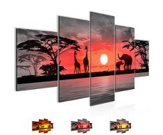 Tableau decoration murale Afrique coucher de soleil - XXL Impression sur Toile Salon Appartment 5 Parties - prÃªt Ã accrocher - 000253b