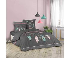 PARURE 3 P. 240 x 220 CM IMPRIME 42 FILS DESSIN PLACE ETE INDIEN ANTHRACITE