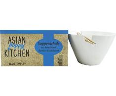 Jade Temple Bol à soupe en céramique style asiatique avec baguettes 100% bambou, idéal pour les plats à soupe et à pâtes, (1 bol avec 1 paire de baguettes)