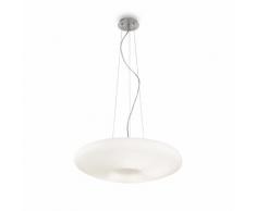 Ideal Lux Lampe suspension Glory SP3 D50, blanc, monture Nickel satiné, diffuseur verre soufflé acidato, câbles réglables en hauteur, diamètre 50, hauteur max 95, Lustre Salon, Lustre Cuisine, 3 ampoules 60 W e27, 230 V
