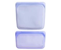 Stasher 906/916 Lot de 2 sacs à sandwich réutilisables en silicone pour alimentation, cuisine, congélation et conservation des appareils électroniques, organisation, voyage, améthyste