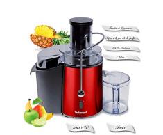 Techwood TCFI-1055, Extracteur de Jus Grande Puissance (1000 W) et 2 Vitesses-Large Bouche (75 mm), Pieds Anti-Dérapants-Centrifugeuses Fruit et Legume Presse, INOX Rouge/Noir