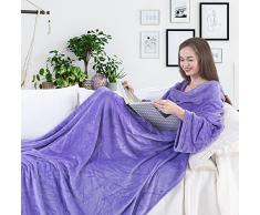 DecoKing 150 x 180 cm Couverture TV en Microfibre - Couverture Douillette avec Manches et Poches, Couverture Polaire Microfibre, Douce, avec Poche pour Les Pieds, Microfibre, Lilas, 150 x 180 cm