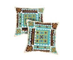 RAJRANG DÃ©coration Oreiller Coton Beige brodÃ© Miroir Travail Kantha Patch Housse de Coussin